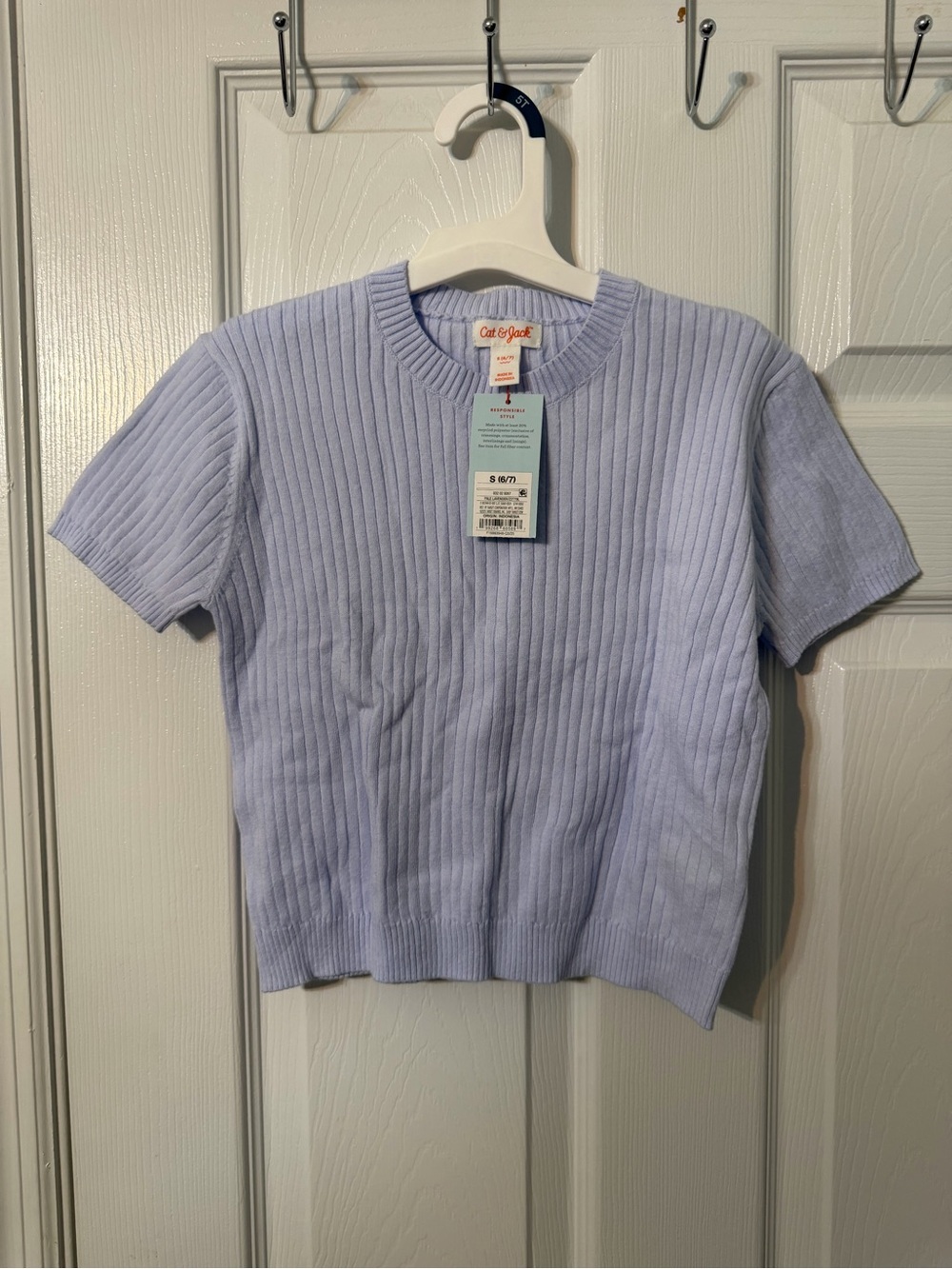Cat & Jack Lilac Ribbed Short-Sleeve Sweater Top for Kids Small